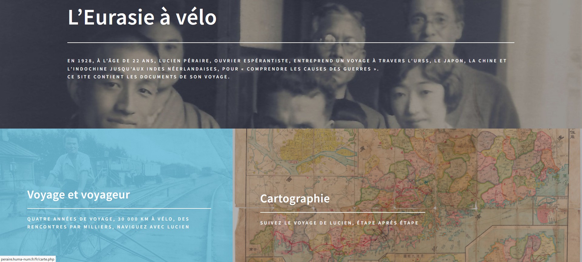 Capture d'écran du site Peraire – Carte interactive du voyage de Lucien Péraire à vélo à travers l'Eurasie